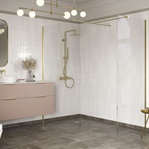 Beckington 500mm Wetroom Side Panel & Arm - Brushed Brass