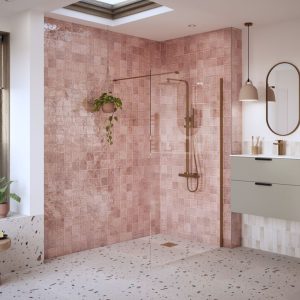 Beckington 800mm Wetroom Panel & Support Bar - Brushed Bronze
