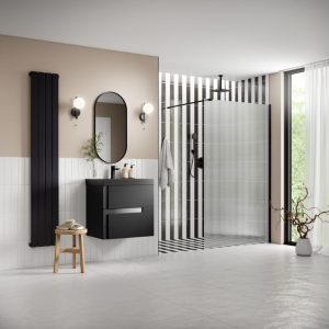 Beckington 900mm Fluted Wetroom Panel & Support Arm - Black