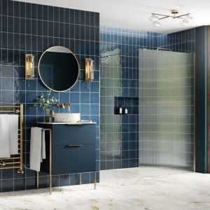 Beckington 1000mm Fluted Wetroom Panel & Support Bar - Brushed Brass