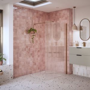 Beckington 1000mm Fluted Wetroom Panel & Support Bar - Brushed Bronze