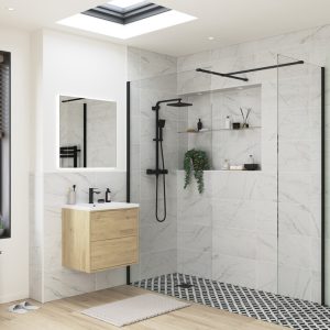 Beckington 760mm Wetroom Side Panel & Arm - Black