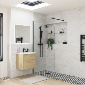 Beckington 1200mm Wetroom Panel & Support Bar - Black